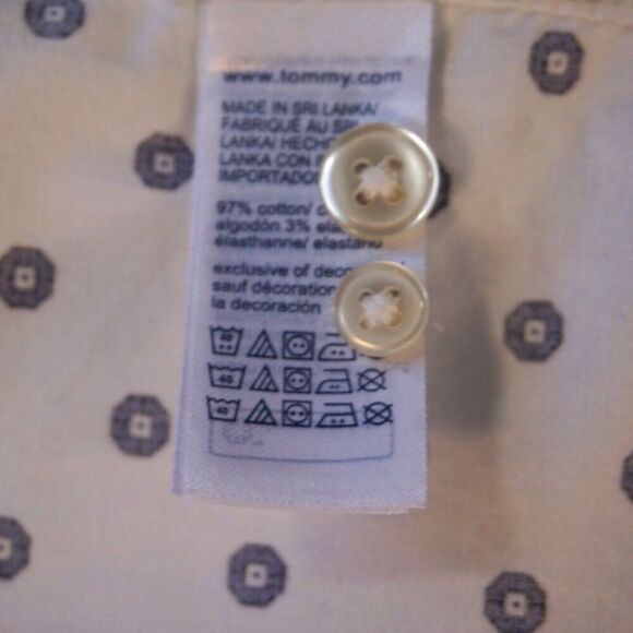 Tommy Hilfiger Mens XXL Shirt White Blue Abstract Print Slim Fit Short Sleeve - Picture 9 of 9